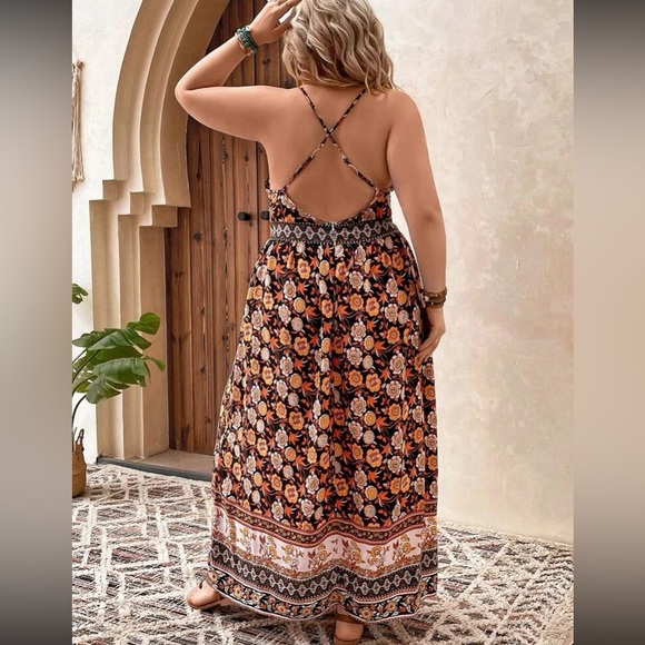 Boho floral print backless cami dress - Picture 6 of 11